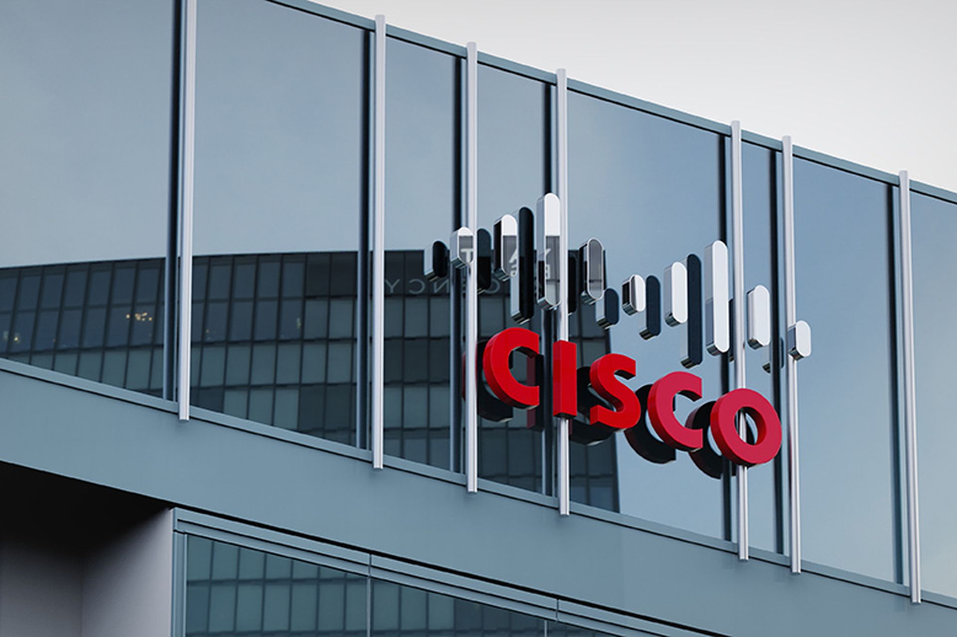 The Cisco logo is seen on an office building